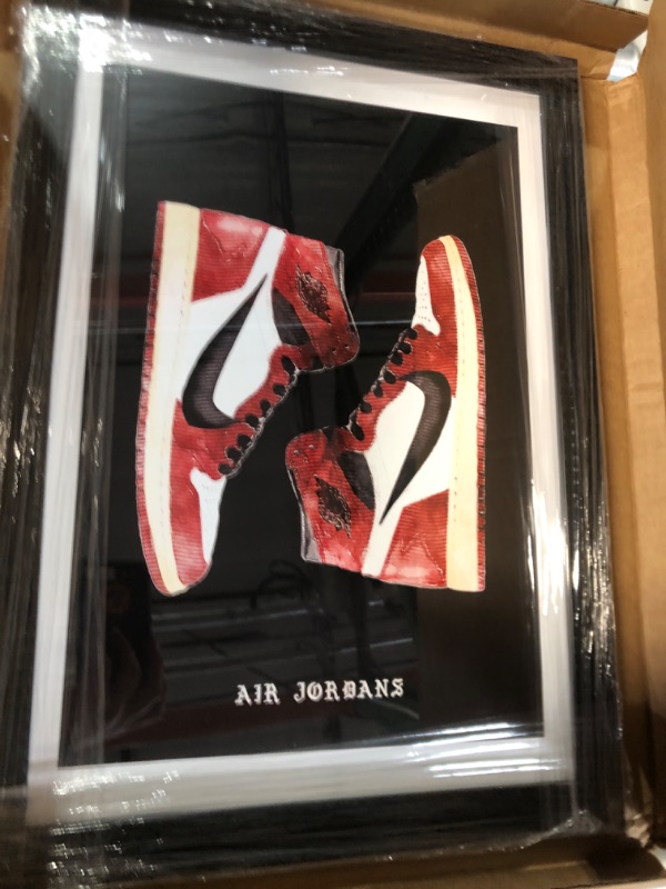 View 2 of Wynwood Studio Fashion and Glam Modern White Frame Paper - Classic Sneakers V, Wall Art for Living Room, Bedroom, and Bathroom, 13 in x 19 in, Black and Red Home Decor