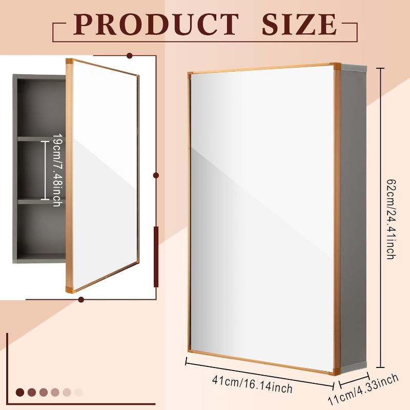 Photo 5 of (READ FULL POST) Suzile Medicine Cabinets with Mirror Bathroom Mirror Medicine Cabinet Wall Mounted Framed Recessed Bathroom Medicine Cabinet with Mirror 16 x 24 inch Mirror Cabinet Size (1, Gold)
