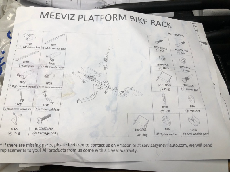 Photo 4 of ***MISSING HARDWARE - OTHER PARTS LIKELY MISSING AS WELL - UNABLE TO VERIFY FUNCTIONALITY***
Hitch Bike Rack 180 lbs Capacity for Standard, Fat Tire and Electric Bike, Wobble Free Folding ebike Carrier Fit Car SUV Pickup Truck RV Camper - 2 inch Receiver 