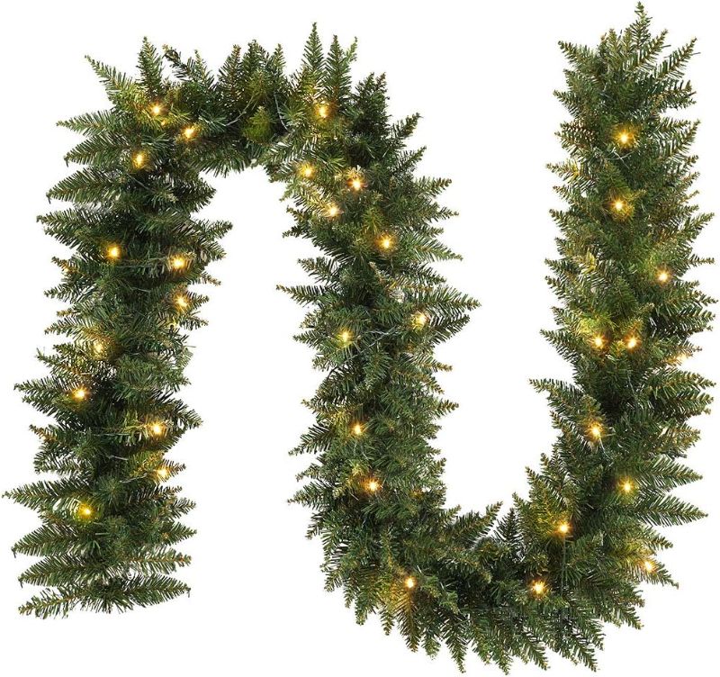 Photo 1 of 2-Pack 9 FT Pre-lit Christmas Garland Holiday Artificial Decor for Stairs Wall Door Indoor Outdoor Garland with Battery Operated Timer - 300 Tips, 2 Pack 2Pack Basic Garlands