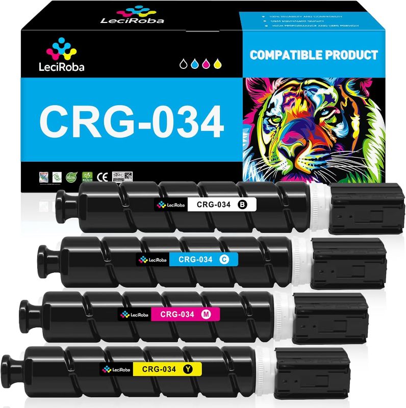 Photo 1 of LeciRoba CRG-034 High Yield Toner Cartridge Replacement for Canon 034 9454B001 9453B001 9452B001 9451B001 for Canon imageCLASS MF810Cdn MF820Cdn Printer (BCYM, High Yield, 4-Pack)