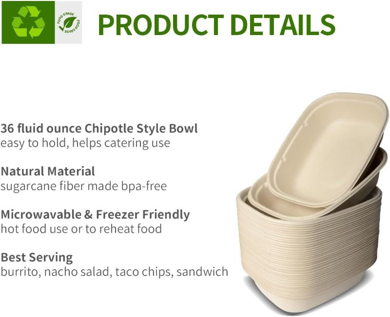 Photo 1 of 100 Pack 36 oz Large Paper Bowls for Nacho Salad, Burrito, Baked Potato, Microwavable Heavy Duty Compostable Food Catering Bowls for Baked Potato Bar Taco Bar Party