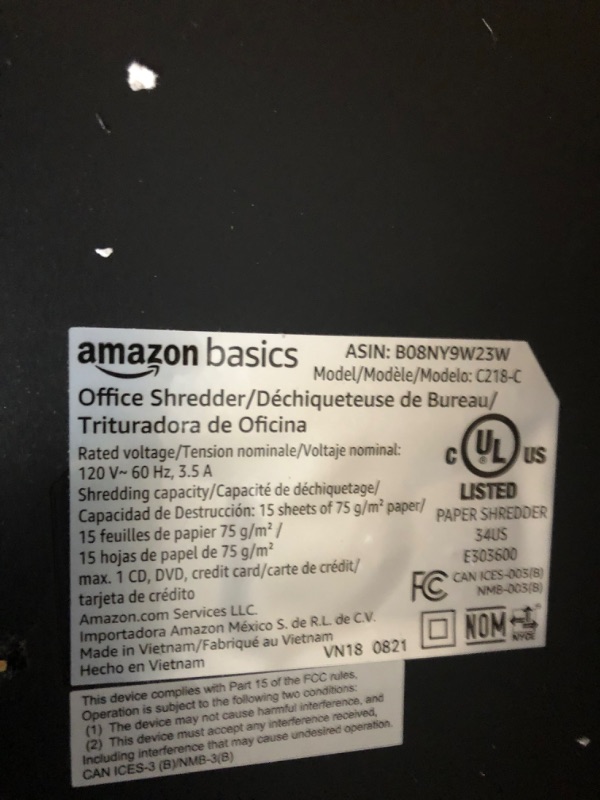 Photo 2 of Amazon Basics 12 Sheet Micro-Cut Paper,Credit Card and CD Shredder