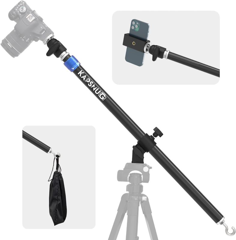 Photo 1 of Overhead Tripod Extension Arm w/ 360-degree Ball Head, 22-37.8 Inch Aluminum Overhead Camera Mount Smartphone Mount, Horizontal Retractable Center Column