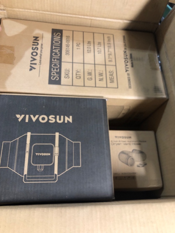 Photo 2 of `VIVOSUN Air Filtration Kit, 6” 390 CFM Inline Ventilation Fan with Speed Controller, 6” Black Carbon Filter and 8’ of Black Ducting for Grow Tent, Planting Room, Air Circulation