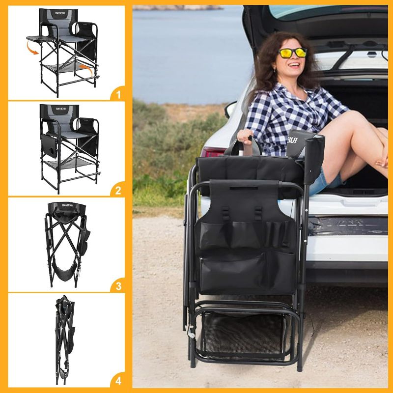 Photo 4 of (READ FULL POST) Tall Folding Directors Chair with Side Table 26.77" Seat Height Portable 