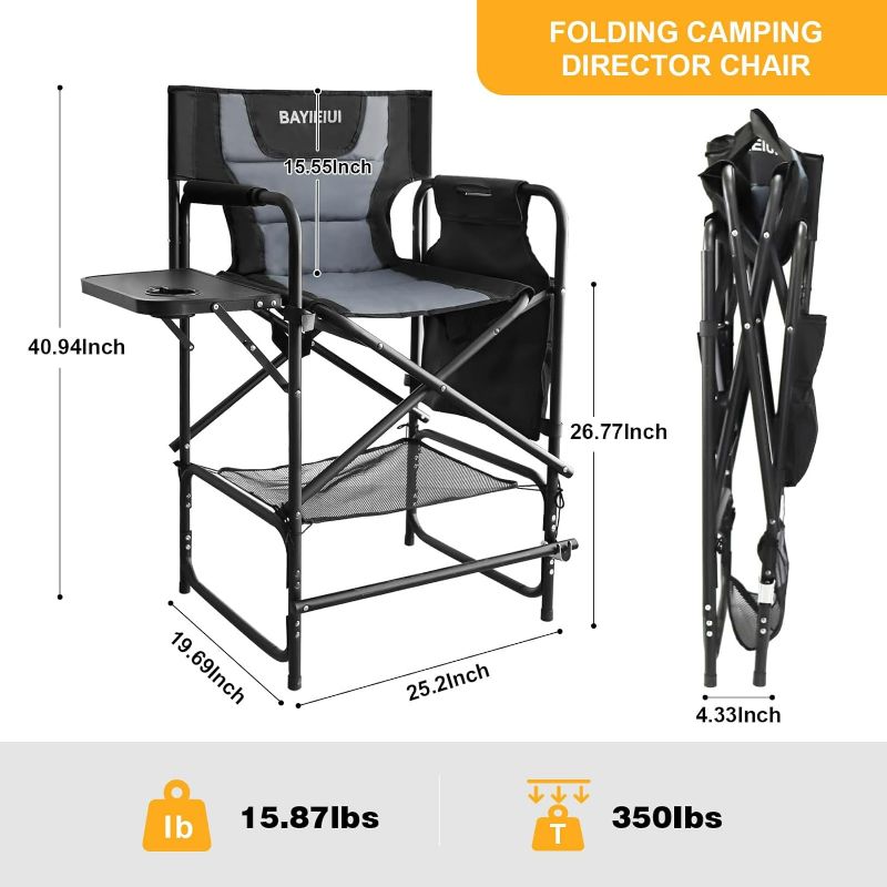 Photo 3 of (READ FULL POST) Tall Folding Directors Chair with Side Table 26.77" Seat Height Portable 