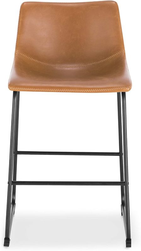 Photo 1 of (1) EdgeMod Brinley Modern Upholstered PU Leather Counter Bar Stool, 34 Inches Height, Tan