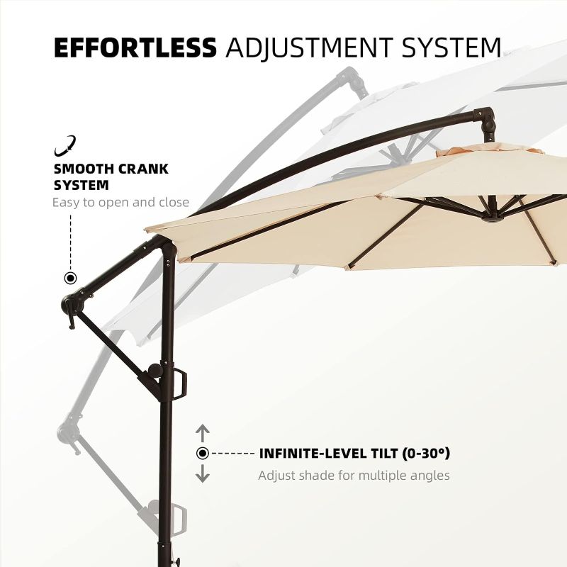 Photo 5 of (READ FULL POST) wikiwiki 10ft Patio Umbrella with Base Included, Outdoor Offset Cantilever Umbrella, Infinite Tilt, Crank and Cross  