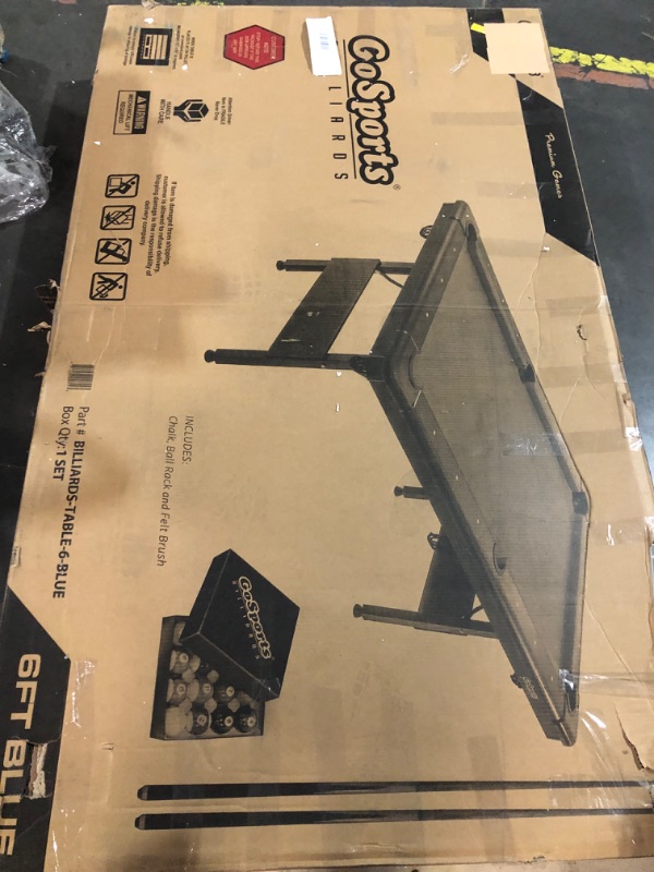 Photo 1 of GoSports 6, 7, or 8 ft Billiards Table - Portable Pool Table - Includes Full Set of Balls, 2 Cue Sticks, Chalk and Felt Brush; Choose Size and Color