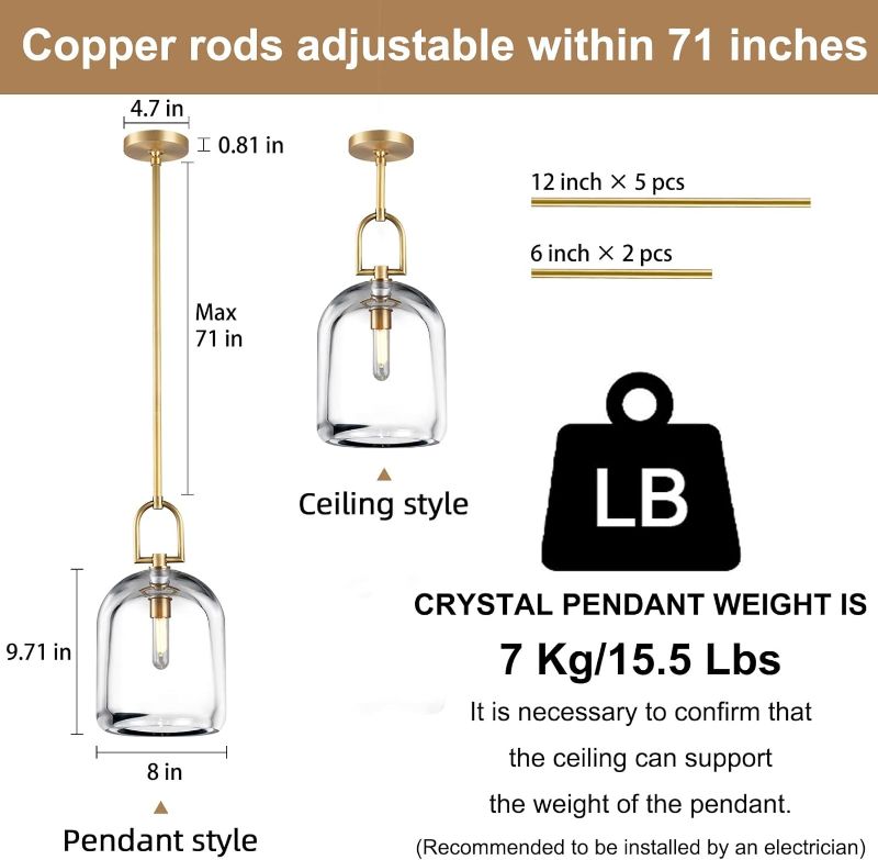 Photo 4 of (READ FULL POST) Crystal Pendant Light, Modern Brass Pendant Lights Kitchen Island, Kitchen Pendant Lighting Over Island, Glass Pendant Light Fixtures, Dining Room Chandelier, E12 Bulb Included Brass-Rod-D 8inX003XNXSVP
