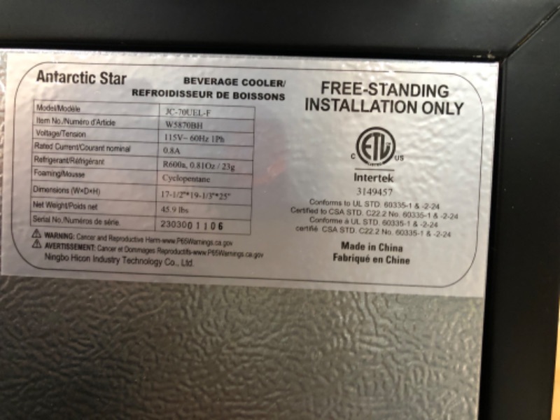 Photo 1 of Joy Pebble Beverage Refrigerator Cooler 68 Can,1.7Cu.Ft Mini Fridge with Glass Door for Beer Drink Wine, Small Drink Fridge with Adjustable Thermostat, Beverage Fridge for Office Bar