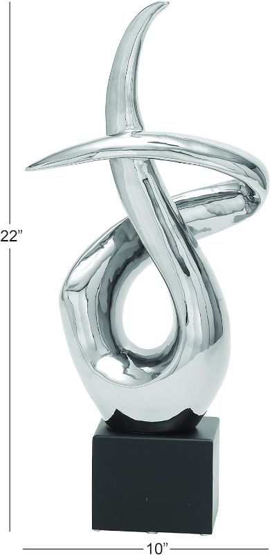 Photo 3 of (READ FULL POST) Deco 79 Ceramic Abstract Swirl Sculpture with Black Base, 10" x 4" x 22", Silver