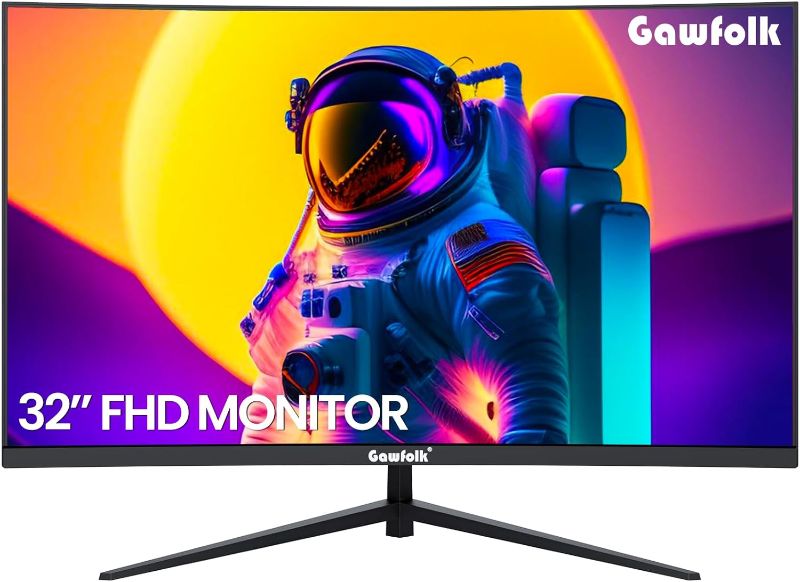 Photo 1 of 32 Inch Computer Monitor, Ultra-Thin Zero Frame, 75Hz Full HD 1920 x 1080p Curved Display, HDMI/VGA, Home Office Business PC Monitor
