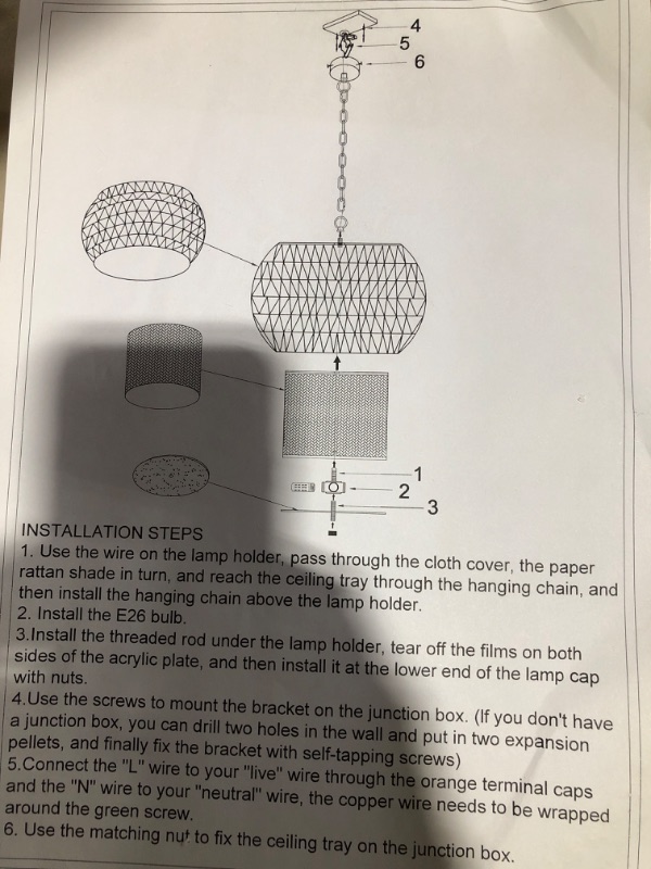 Photo 5 of (see images for damage) Farmhouse Chandelier Lighting, 5 Lights Rattan Chandelier