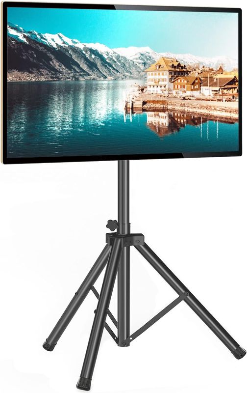 Photo 1 of Portable TV Stand Tripod TV Stand for 23-75 Inch LED LCD OLED for Flat Screens, Outdoor TV Stand with Mount, Height Adjustable, Hold up to 100 lbs, Max VESA 600x400m, Black TV Stand