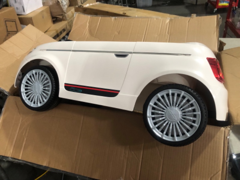 Photo 7 of ***USED - LIKELY MISSING PARTS - UNABLE TO VERIFY FUNCTIONALITY***
BEST RIDE ON CARS Fiat 500 12v DuoDrive KidPro Ride-On Car in White with Dual-Drive Mode, Manual and Remote Control Mode, Charging Protection, White