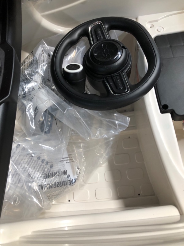 Photo 2 of ***USED - LIKELY MISSING PARTS - UNABLE TO VERIFY FUNCTIONALITY***
BEST RIDE ON CARS Fiat 500 12v DuoDrive KidPro Ride-On Car in White with Dual-Drive Mode, Manual and Remote Control Mode, Charging Protection, White