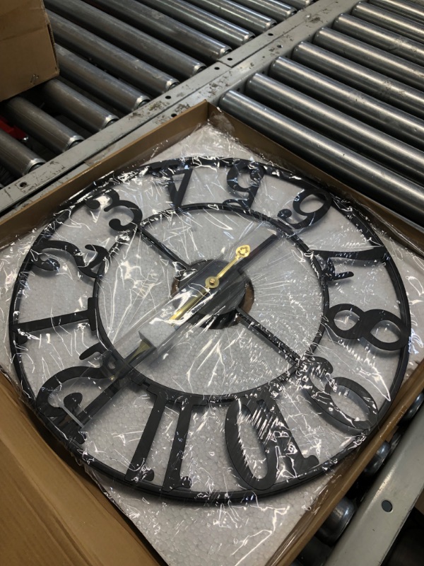 Photo 4 of LEIKE Large Wall Clock - 18 Inch Retro Farmhouse Silent Non-Ticking Battery Operated Indoor Outdoor Oversized Decorative Black Metal Wall Clocks for Living Room, Dinner Room, Office Decor 47cm Black Arabic