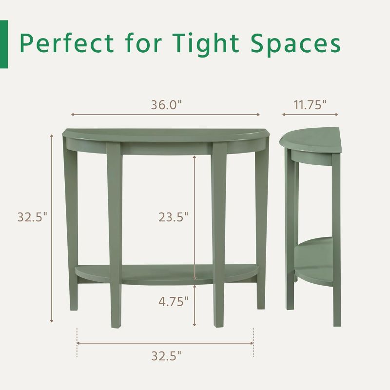 Photo 4 of (NON-REFUNDABLE) HOMES: Inside + Out Payne Modern Half Moon Accent Console Table with Storage Shelf, Decorative Entryway Furniture for Living Room, Hallway, Entrance, Small Spaces, Sage Green