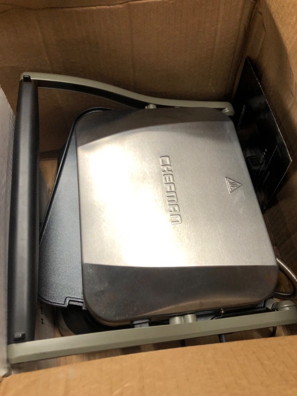 Photo 1 of ***USED - DOESN'T POWER ON - UNABLE TO TROUBLESHOOT***
Chefman 5-in-1 Digital Panini Press Grill Sandwich Maker and Griddle Grill Combo with Removable, Reversible Dishwasher-Safe Grilling Plates, Opens 180° for Indoor BBQ /Flat Top Grill, Stainless steel