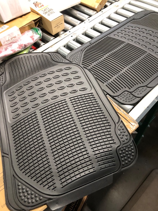 Photo 2 of *MISSING REAR RUGS* Automotive Floor Mats Solid Black ClimaProof for all weather protection Universal Fit Trimmable Heavy Duty fits most Cars, SUVs, and Trucks, 3pc Full Set FH Group F11306BLACK