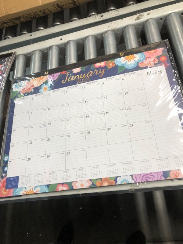 Photo 1 of Desk Calendar 2023-2024 - July 2023 - December 2024, Large Desk Calendar 2023-2024, 22" x 17", 18 Monthly Desk Calendar with Corner Protectors, Large Ruled Blocks & 2 Hanging Hooks - Blue Floral Large Size - 22'' x 17'' desk calendar