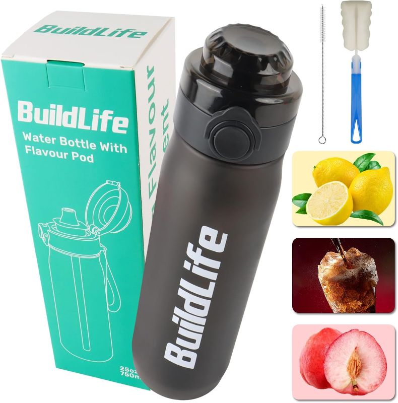 Photo 1 of BuildLife Air Water Bottle with 3 Flavour Pods,750ML Sports Water Bottle with Straw