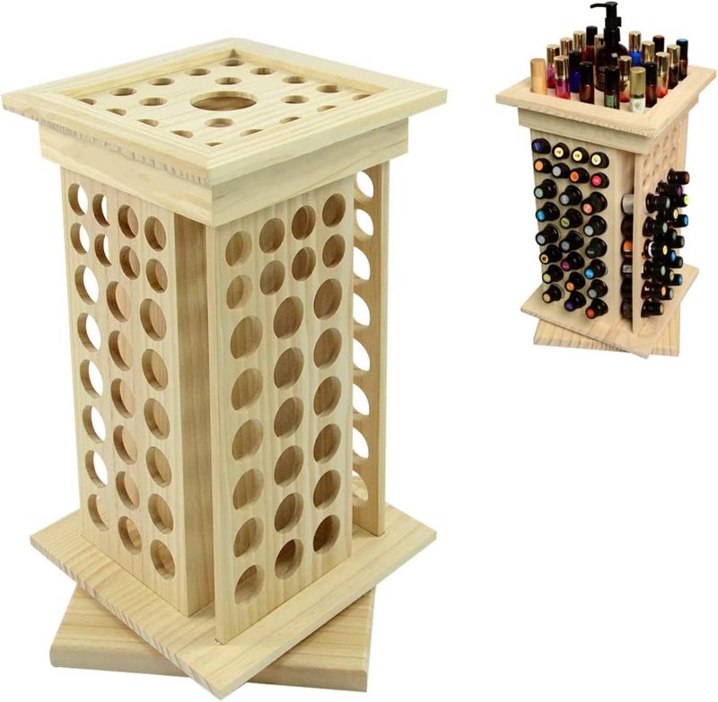 Photo 1 of (NON-REFUNDABLE) Rotating Essential Oils Storage Rack Holds Over 110 Slots for 5-15ml Roller Bottles - Wooden Cosmetic Classification Shelf Perfume Nail Polish 