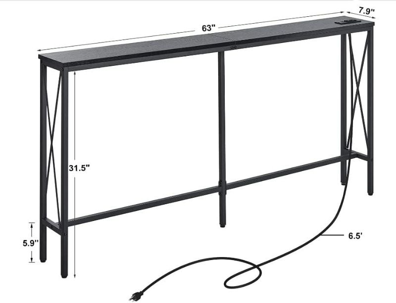 Photo 6 of (READ FULL POST) Inch Console Table with Outlet, Sofa Table -Charcoal Gray - (7.9"D x 70.8"W x 31.1"H) 