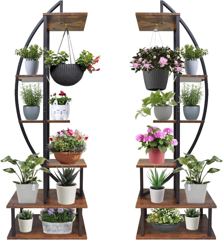 Photo 1 of ***MISSING PIECES*LOOSE HARDWARE***
2 PCs 6 Tier Metal Plant Stand, Half Moon Plant Shelf Holder, Indoor Tall Ladder Plant Stand 