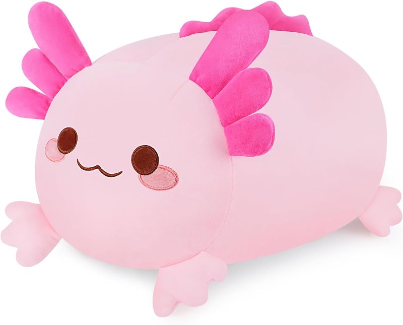 Photo 1 of Auspicious beginning Cute Axolotl Stuffed Animal Plush Toys, Kawaii Cat face Newt Pillows Soft Axolotl Plush Toys for Kids Boys Girls Adults Gifts (Pink Salamander,15.8inch)