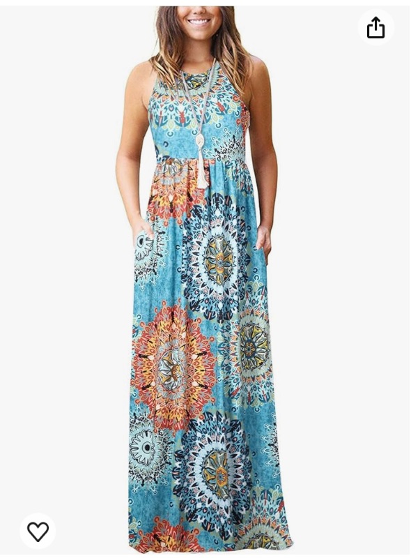 Photo 1 of Women Racerback Floral Loose Swing Casual Tunic Beach Long Sleeveless Maxi Dresses with Pockets (Small)