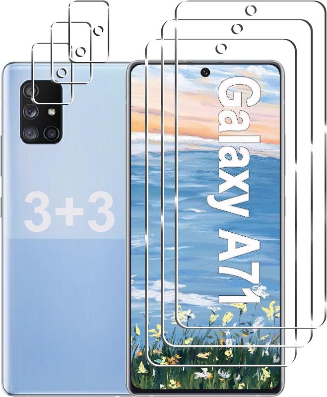 Photo 1 of 3+3 Pack]Galaxy A71 5G Screen Protector+Camera Lens Protector, 9H Hardness Tempered Glass, Anti Scratch, HD Clear, Easy Installation, Bubble Free, Screen Protector for Samsung Galaxy A71 5G/4G/5G UW