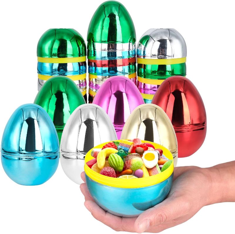Photo 1 of 6" Jumbo Easter Eggs, 12 Pieces of 6 Colors Easter Eggs fillable Hunt Activity Pack Snacks Toys and Gifts Basket Stuffers Game Supplies