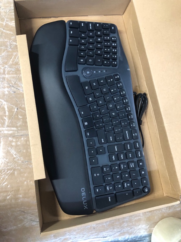 Photo 2 of DeLUX Wired Ergonomic Split Keyboard with Wrist Rest, [Standard Ergo] Keyboard Series with 2 USB Passthrough, Natural Typing Reducing Hand Pressure, 107 Keys for Windows and Mac OS (GM901U-Black)