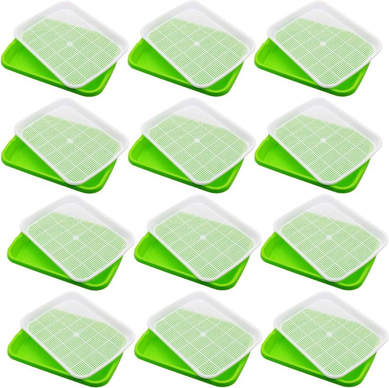 Photo 1 of 12 Pack Seed Sprouter Trays,Soil-Free Cultivation Germination Tray BPA Free Nursery Tray Microgreens Growing Kit with Spray Bottle and Planting Paper for Sprouting Seeds, Beans, Wheatgrass