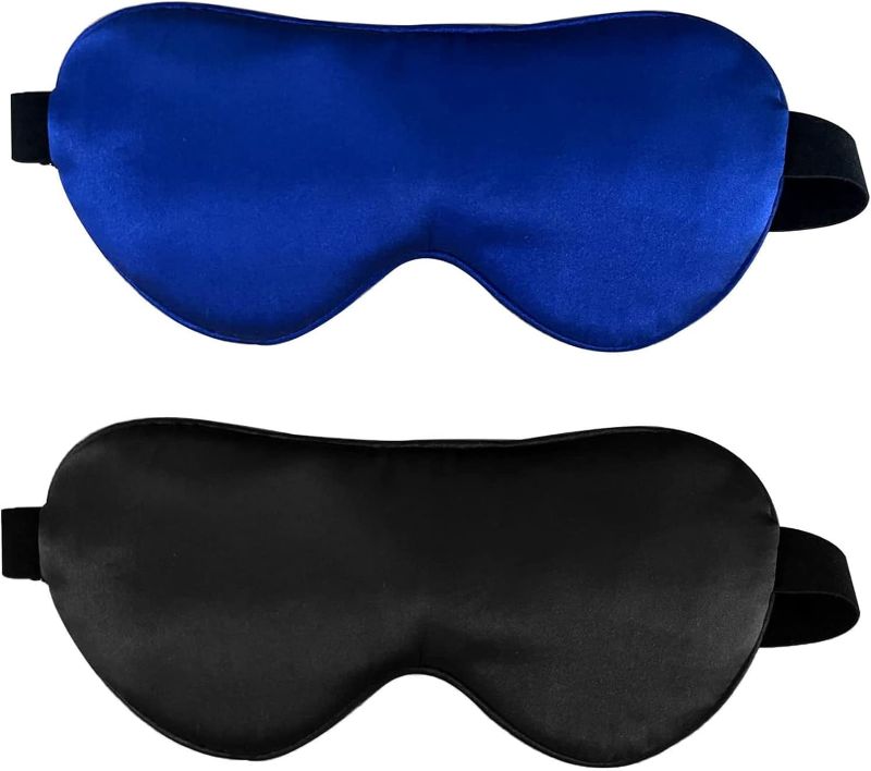 Photo 1 of 2 Pack 19 Momme 100% Pure Mulberry Silk Sleep Eye Masks Effective Shading Luxury Eye Shade with Soft Adjustable Strap(Navy&Black)