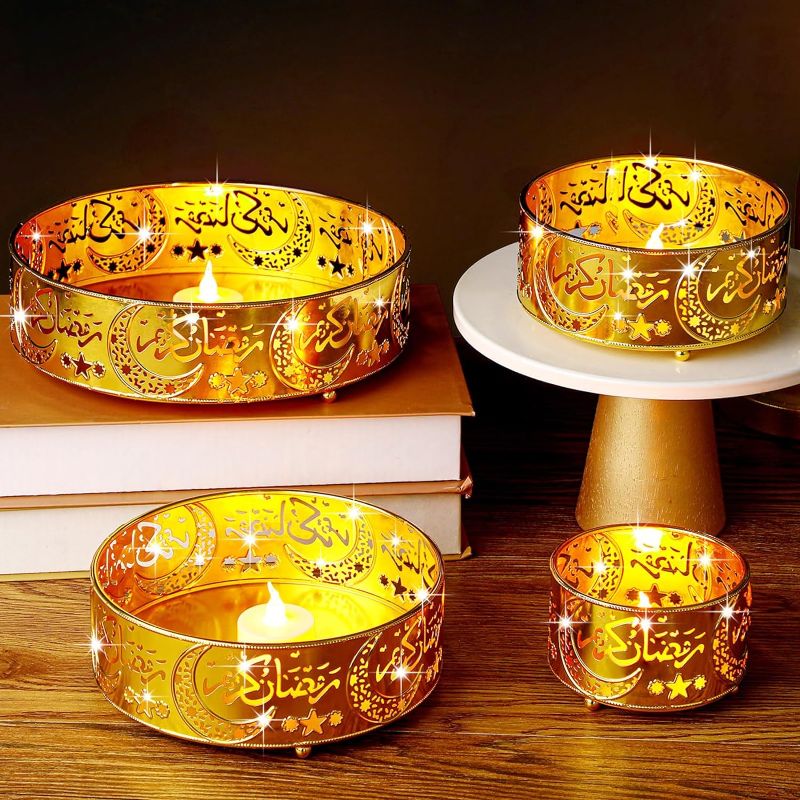 Photo 1 of (READ FULL POST) 8 Pcs Ramadan Serving Trays Eid Mubarak Moon Trays with LED Tea Lights Gold