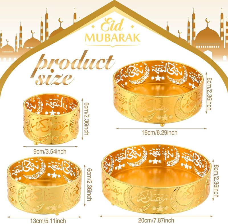 Photo 3 of (READ FULL POST) 8 Pcs Ramadan Serving Trays Eid Mubarak Moon Trays with LED Tea Lights Gold