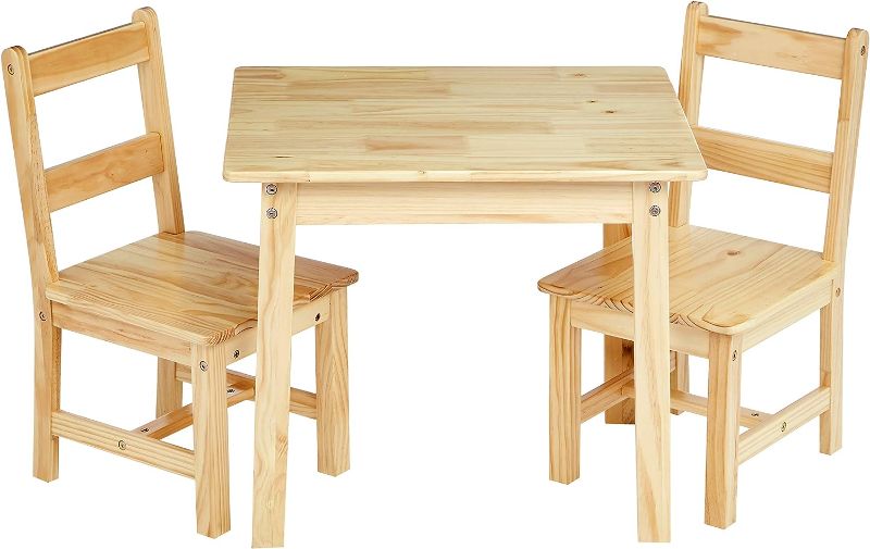 Photo 1 of (STOCK PHOTO FOR SAMPLE ONLY) - Amazon Basics Kids Solid Wood Table and 2 Chairs ,3 Piece Set, 20 x 24 x 21 inches, Natural
