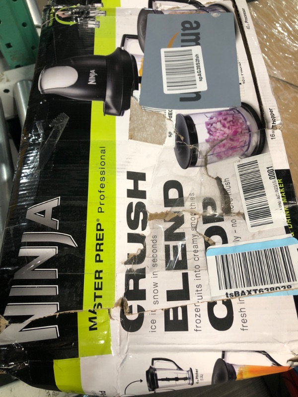 Photo 3 of **CONTAINER ONLY, READ NOTES, MISSING PART**
Ninja QB1004 Blender/Food Processor with 450-Watt Base, 48oz Pitcher, 16oz Chopper Bowl, and 40oz Processor Bowl for Shakes, Smoothies, and Meal Prep,Black