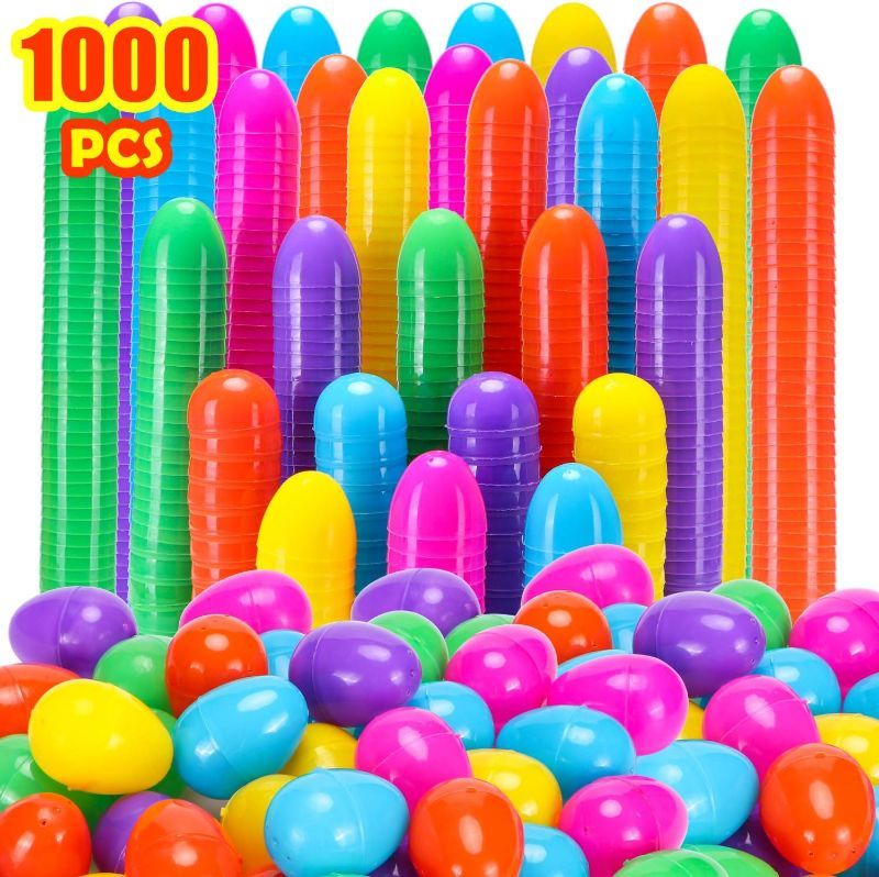 Photo 1 of 1000 Easter Eggs, 2.4'' Fillable Plastic Easter Eggs Empty for Hunt, Basket Stuffers Fillers, Theme Party Favor Decoration, Classroom Prize Supplies