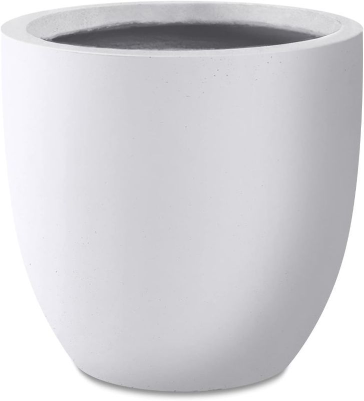 Photo 1 of  14 in. Fresno Medium White High-Density Resin Planter (14 in. D x 12 in. H) With Drainage Hole