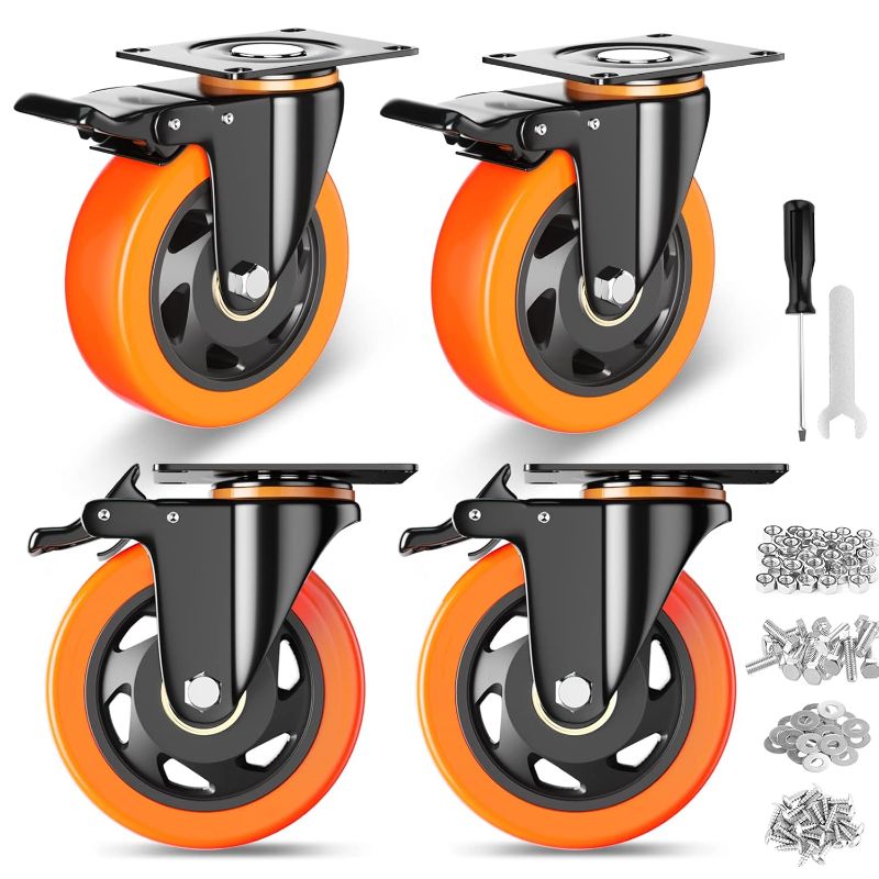 Photo 1 of (MISSING SOME HARDWARE)
4 Inch Caster Wheels, Casters Set of 4, Heavy Duty Casters with Brake 2200 Lbs, Locking Industrial Swivel Top Plate Casters Wheels for Furniture and Workbench Cart(Two Hardware Kits Include)