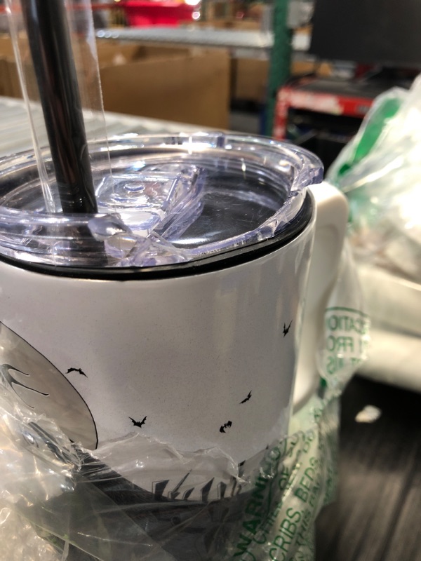 Photo 3 of (DAMAGED PARTS)
 Silver Buffalo Disney Nightmare Before Christmas by Tim Burton Jack Skellington Hill and Moon Stainless Steel Tumbler with Handle and Straw, Fits in Standard Cup Holder, 40 Ounces