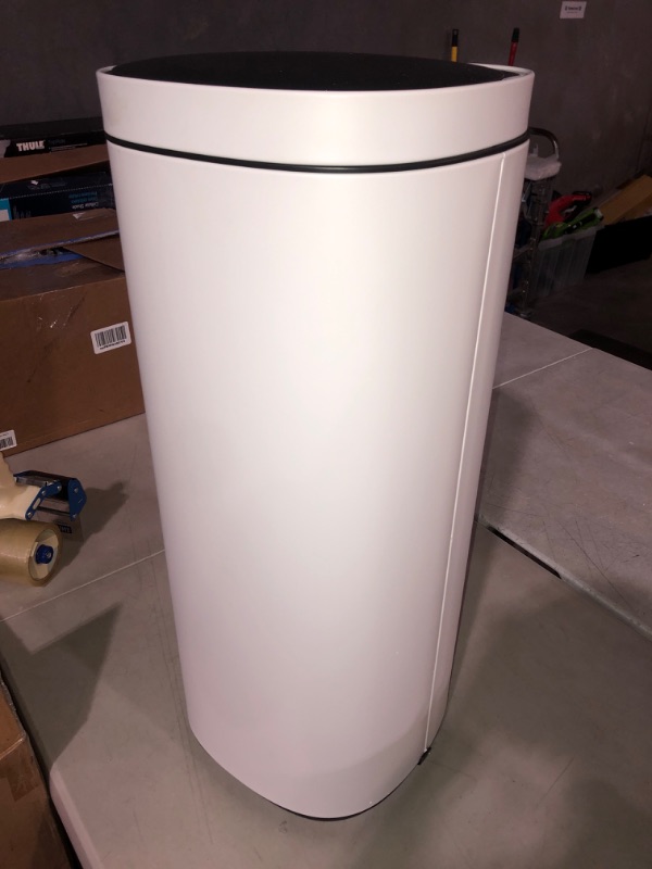 Photo 2 of (NON-REFUNDABLE) SONGMICS Motion Sensor Trash Can, 13 Gallon Automatic Kitchen Garbage Can, Multi-Colored Indicator Lights, Ozone Odor Control, Stay-Open Lid, Tall, Stainless Steel, White ULTB620W50
