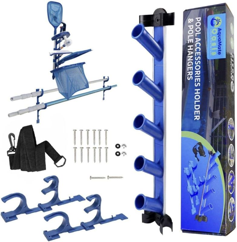 Photo 1 of (NON-REFUNDABLE) AquaMate Oasis Swimming Pool Accessories Holder, Fence Hooks for Pool Equipment Organizer, Pool tool storage rack for Pool Skimmer Pole Hanger Pool Maintenance Vacuum hose Storage Pool Hooks for Poles
