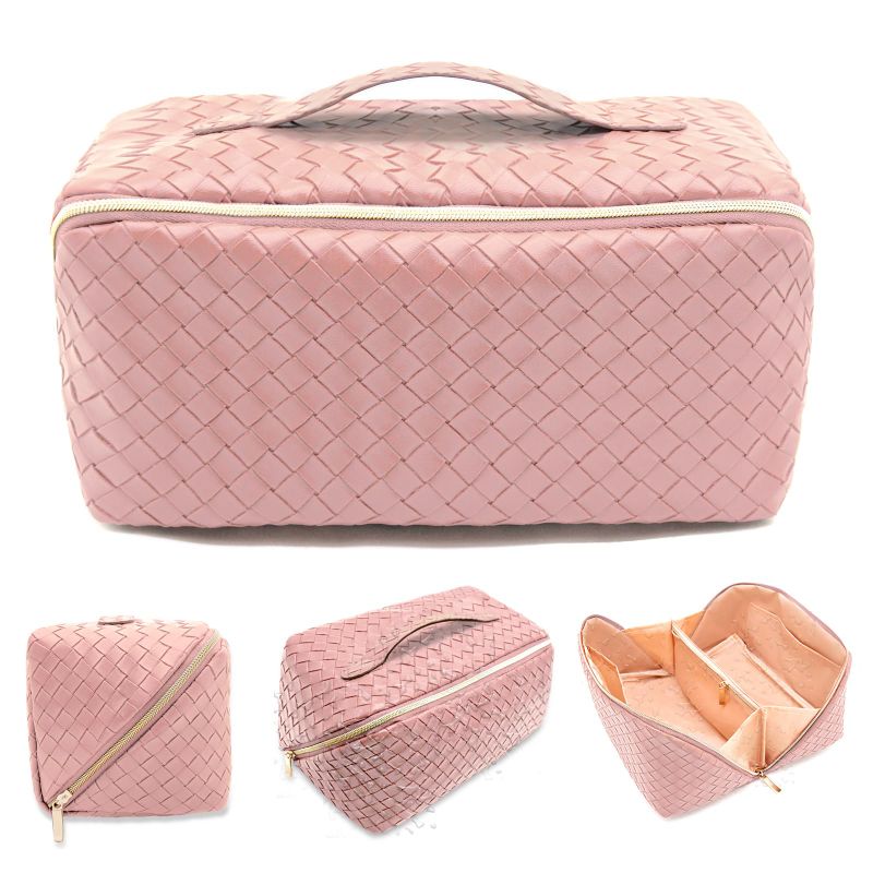 Photo 1 of Large Capacity Travel Cosmetic Bag - Makeup Bag,Portable Leather Waterproof Pink Check