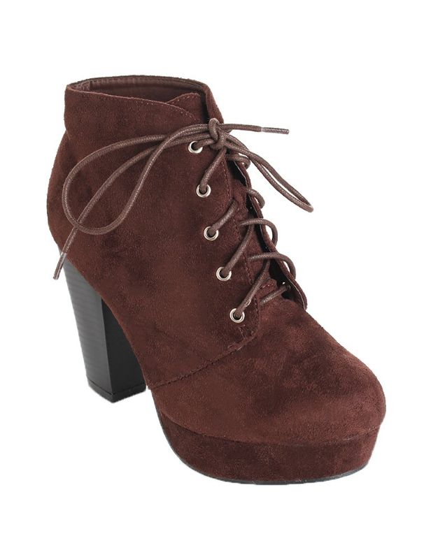 Photo 1 of Forever Link Women's Comfort Chunky Heel Lace Up Ankle Booties 8 Brown 